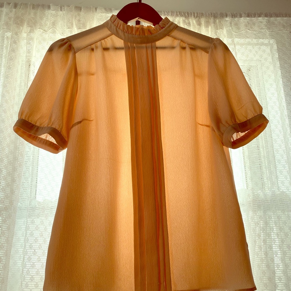Monteau peach ruffled polyester blouse